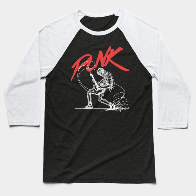 PUNK rock guitarist - white line art Baseball T-Shirt by PrintSoulDesigns